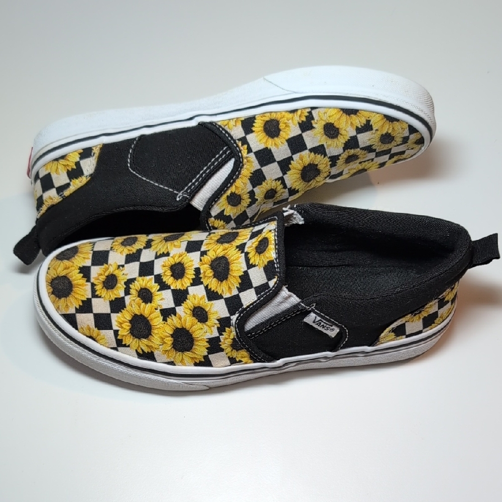 Vans Off The Wall Kids Sunflower Checkered Slip-On - Black and Yellow - 5
